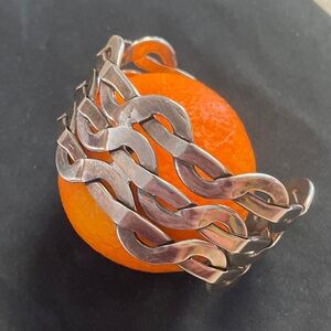 Sterling Silver Wide Heavy Lattice Basket Weave Cuff Bracelet
